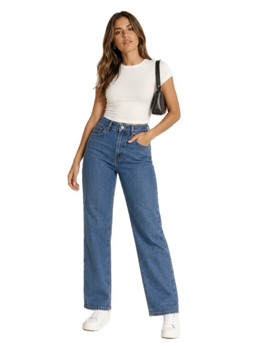 White Fox, Medium Wash High Rise Wide Leg Jeans, Size M NWT
